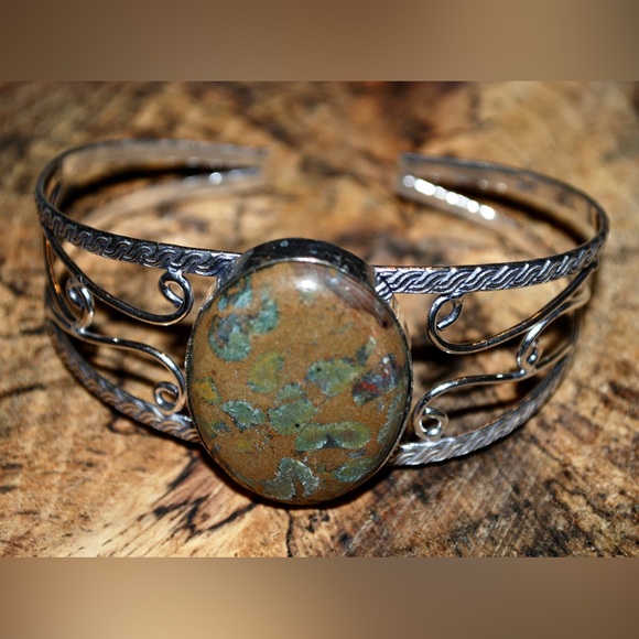 Adjustable One Size Rain Forest Ryolite Cuff Bracelet - Picture 2 of 4